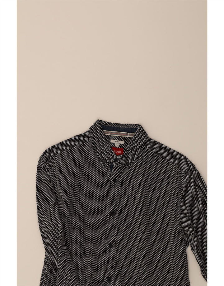 JULES Mens Abstract Pattern Fitted Shirt Medium Navy Blue Cotton Vintage Jules and Second-Hand Jules from Messina Hembry 