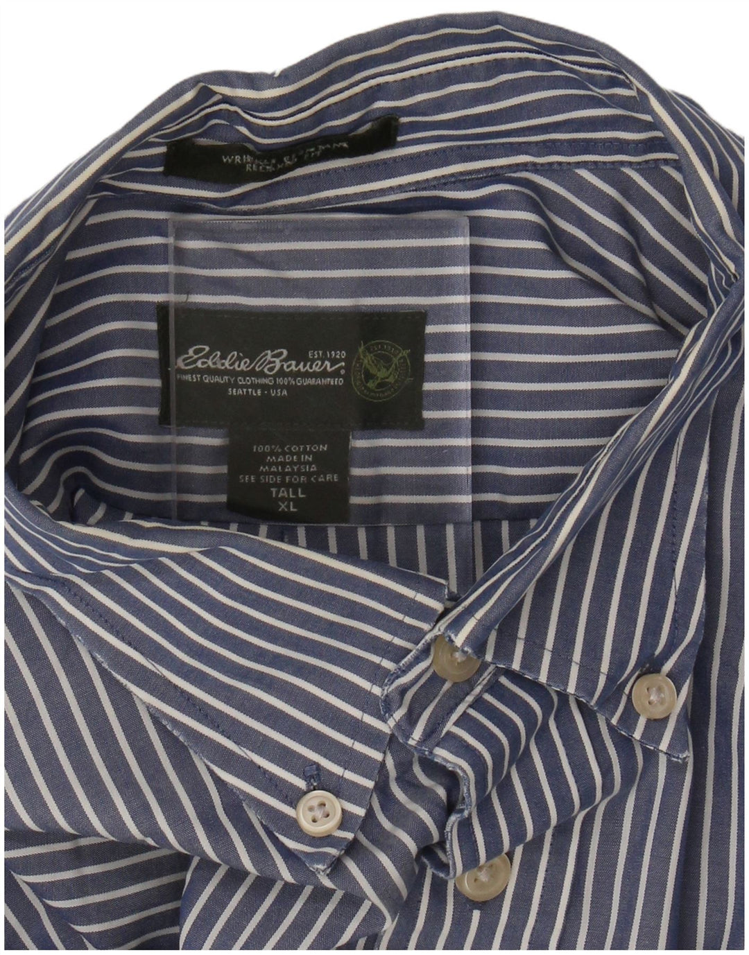 EDDIE BAUER Camisa alta para hombre XL Algodón a rayas azules