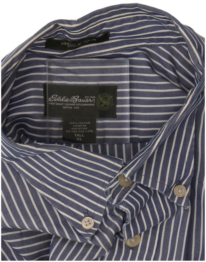 EDDIE BAUER Camisa alta para hombre XL Algodón a rayas azules
