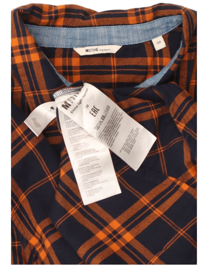 MUSTANG Womens Flannel Shirt EU 38 Medium Navy Blue Check Cotton