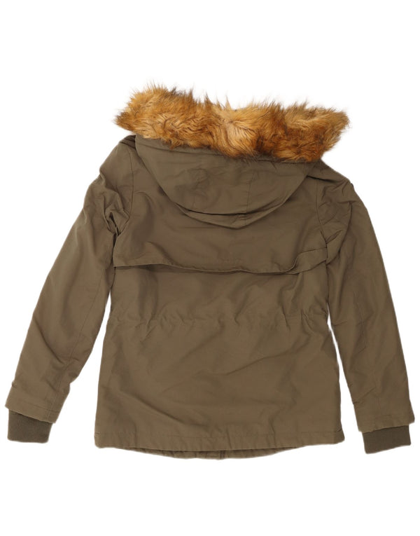 Zara Mujer Chaqueta Cortavientos Con Capucha UK 6 XS Caqui