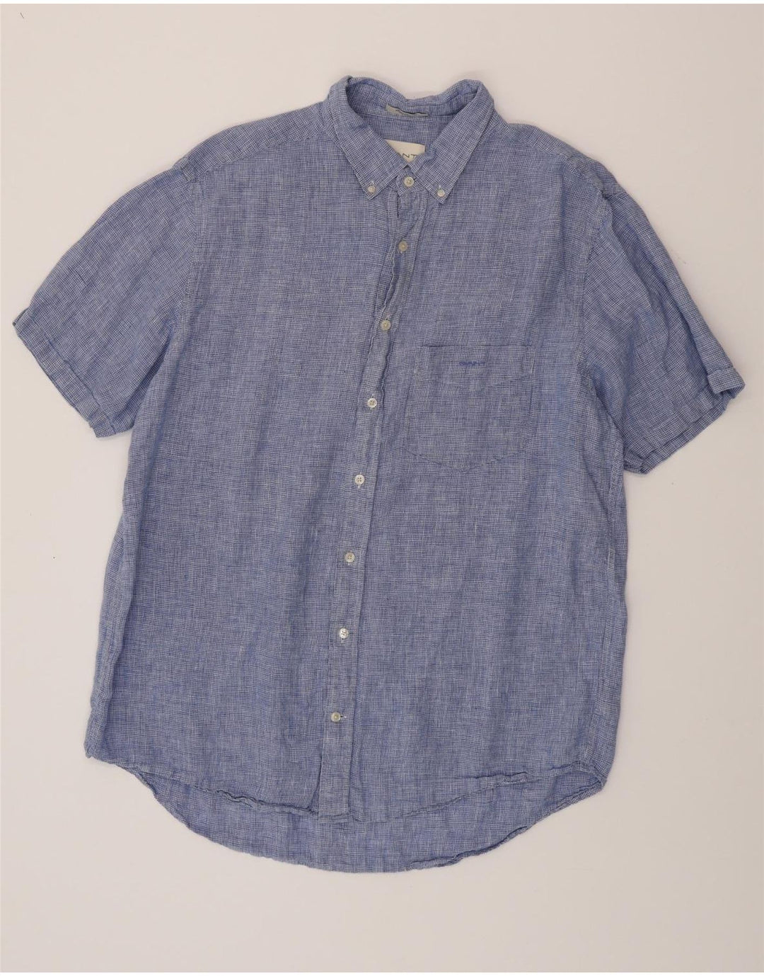 GANT Camisa Regular Fit De Manga Corta Para Hombre Talla 45/46 2XL Pata De Gallo Azul