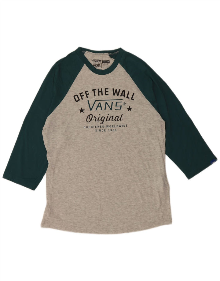 VANS Hombre Custom Fit Graphic Top Manga 3/4 Pequeño Gris Colorblock Algodón