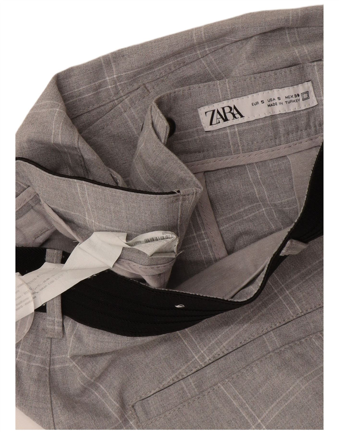 ZARA Pantalón chino slim para hombre Small W30 L29 Poliéster a cuadros gris