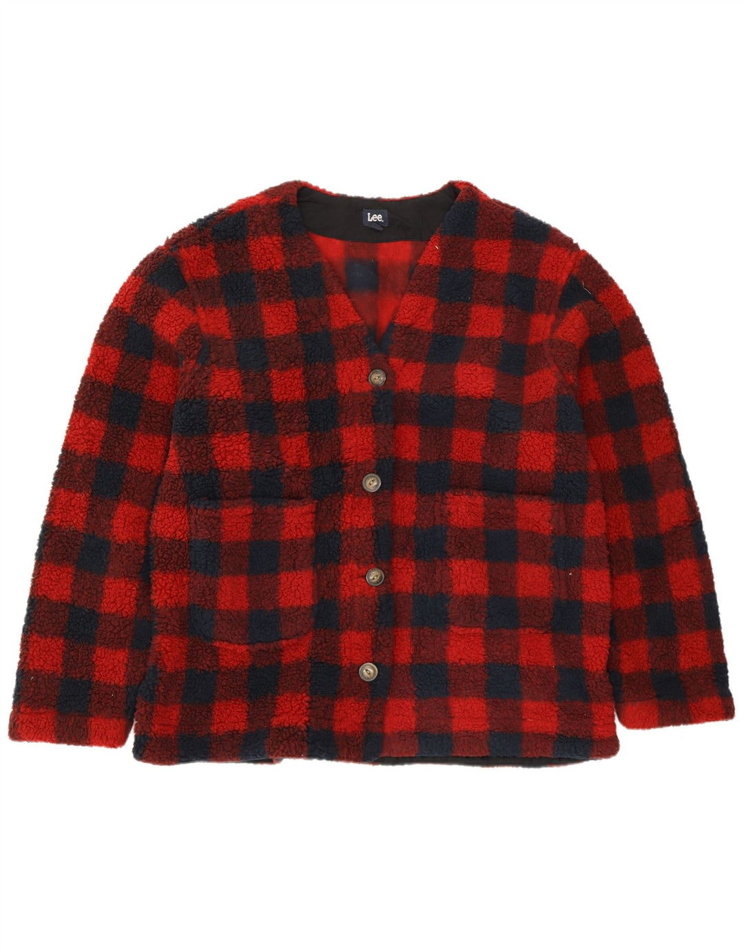 LEE Chaqueta polar extragrande para mujer UK 18 XL Poliéster a cuadros rojos