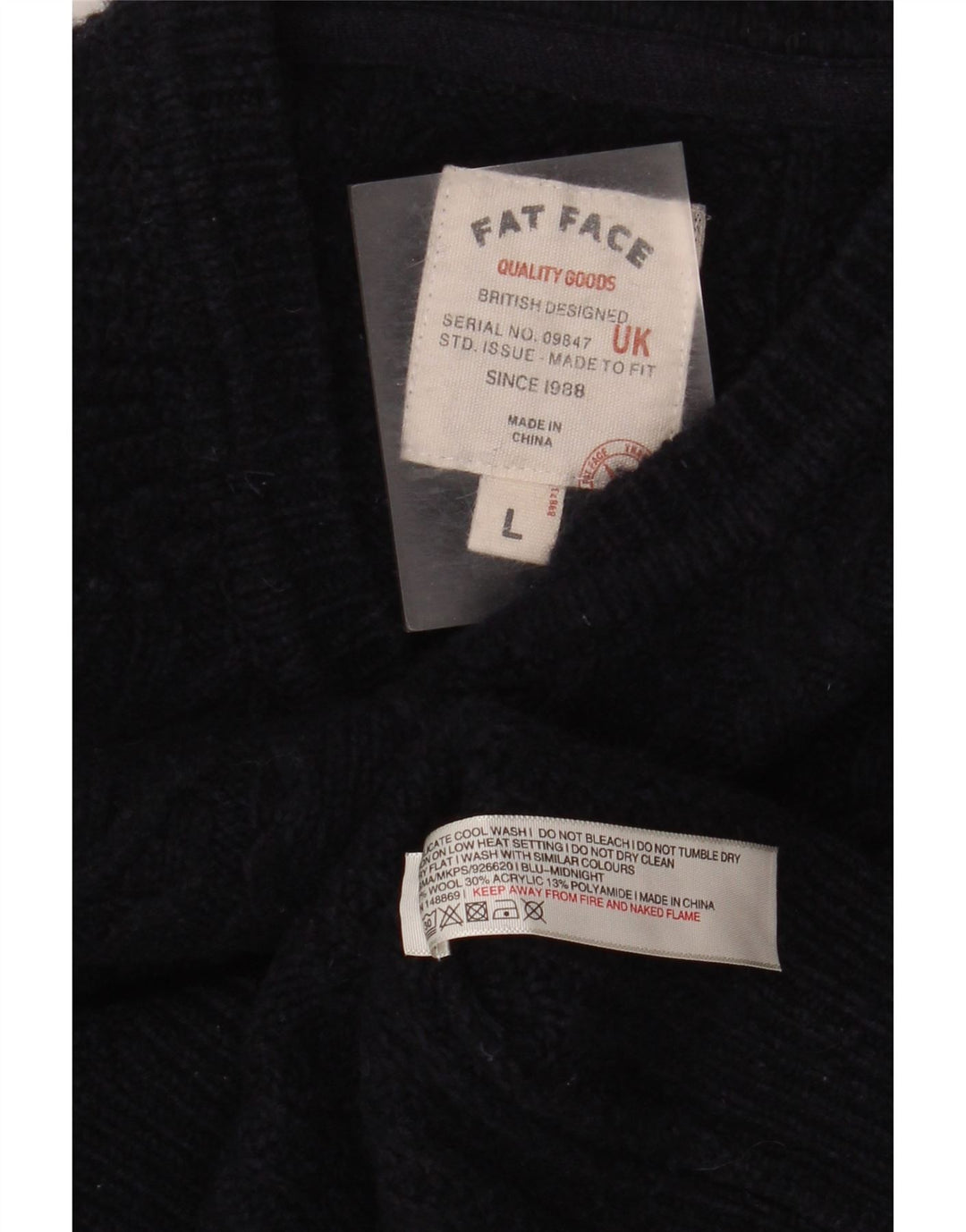 Jersey tipo jersey con cuello redondo para hombre de Fat Face, talla grande, de lana azul marino
