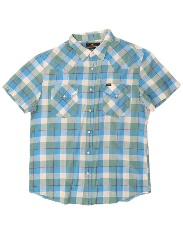 Lee Camisa Slim Fit De Manga Corta Para Hombre XL De Algodón A Cuadros Azul