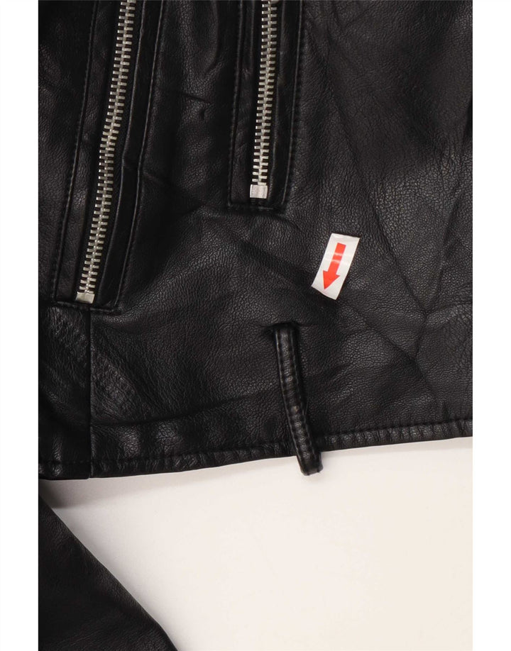 Levi's Chaqueta motera corta de piel sintética para mujer Reino Unido 10 Small Poliuretano negro