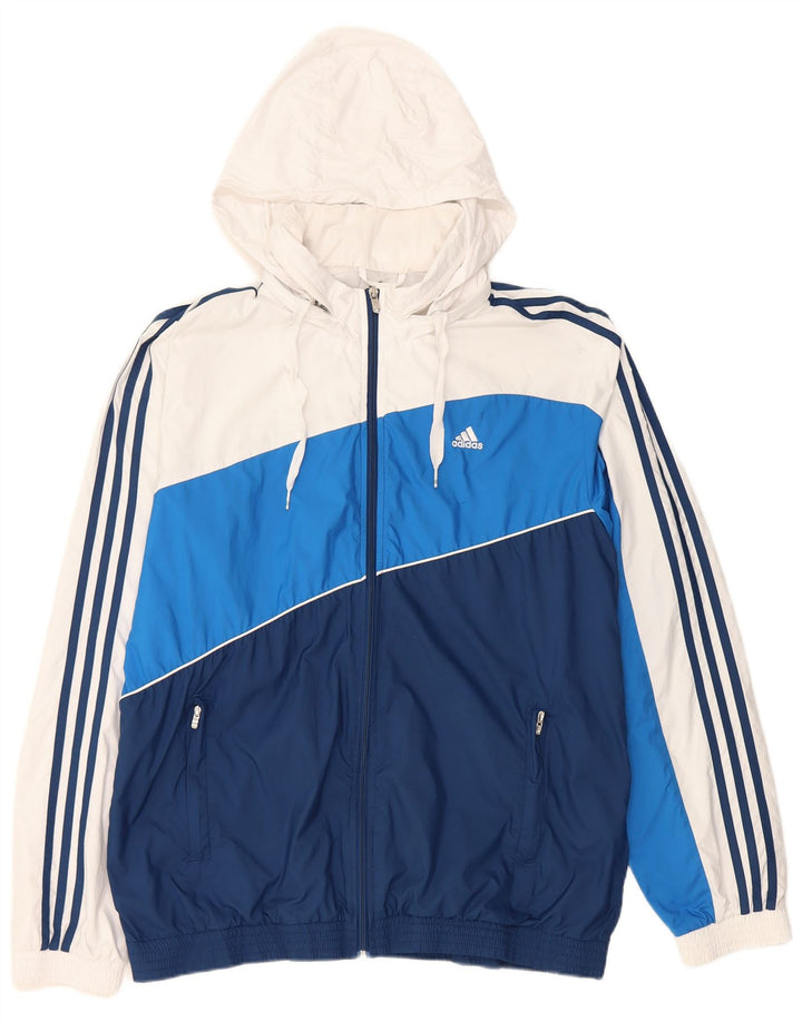 Adidas Chaqueta impermeable con capucha para hombre UK 40 Large Azul marino Colorblock Poliéster