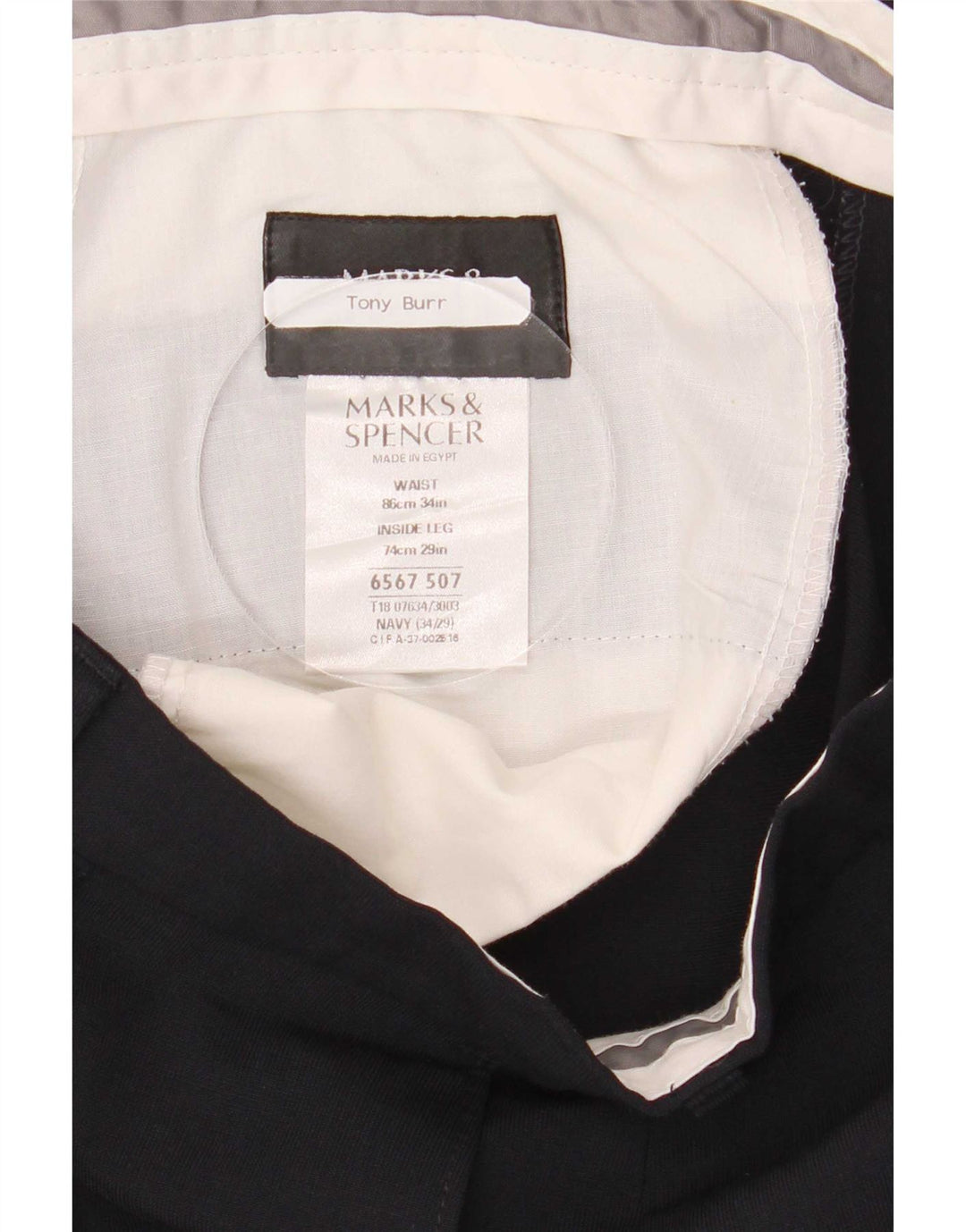 Marks & Spencer Pantalón de traje con pinzas para hombre W34 L29 Poliéster azul marino