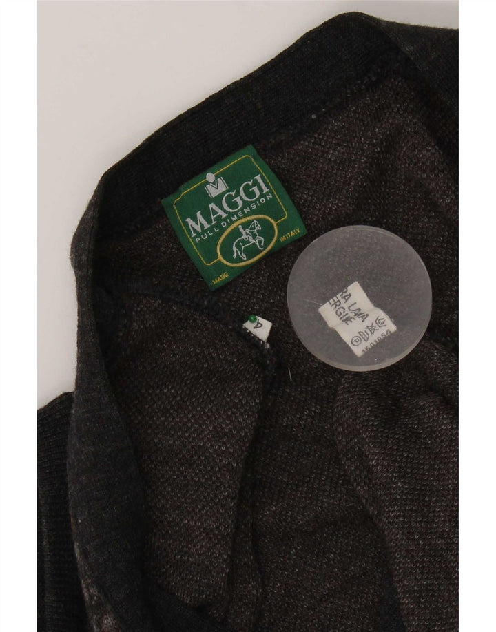 Vintage hombres sin mangas Cardigan suéter medio gris geométrico lana virgen