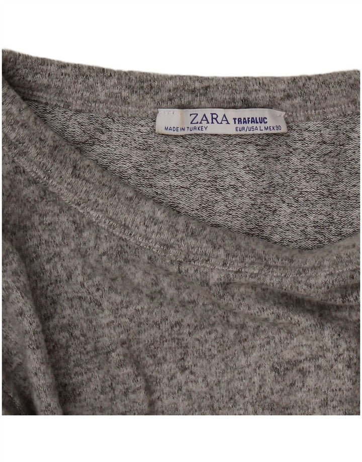 Zara Mujer Crop Top Manga Larga UK 44 Grande Gris