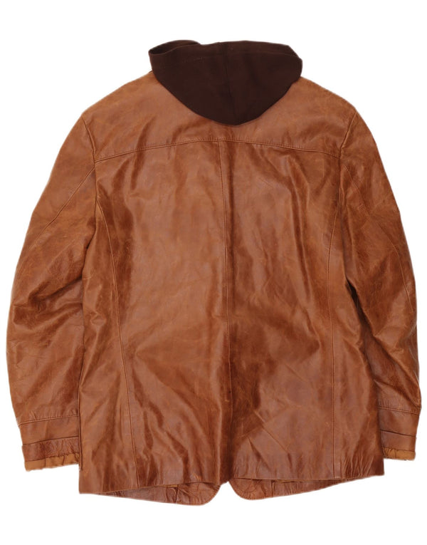 Mira Furs Chaqueta de cuero con capucha para hombre UK 40 Large Brown