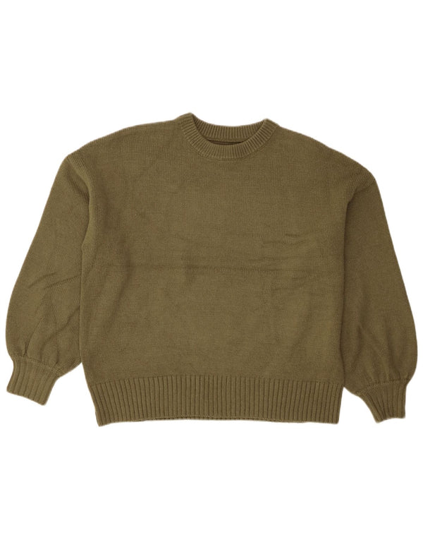 Jack Wills Womens Crop Oversized Crew Neck Jumper Sweater UK 8 Small Khaki