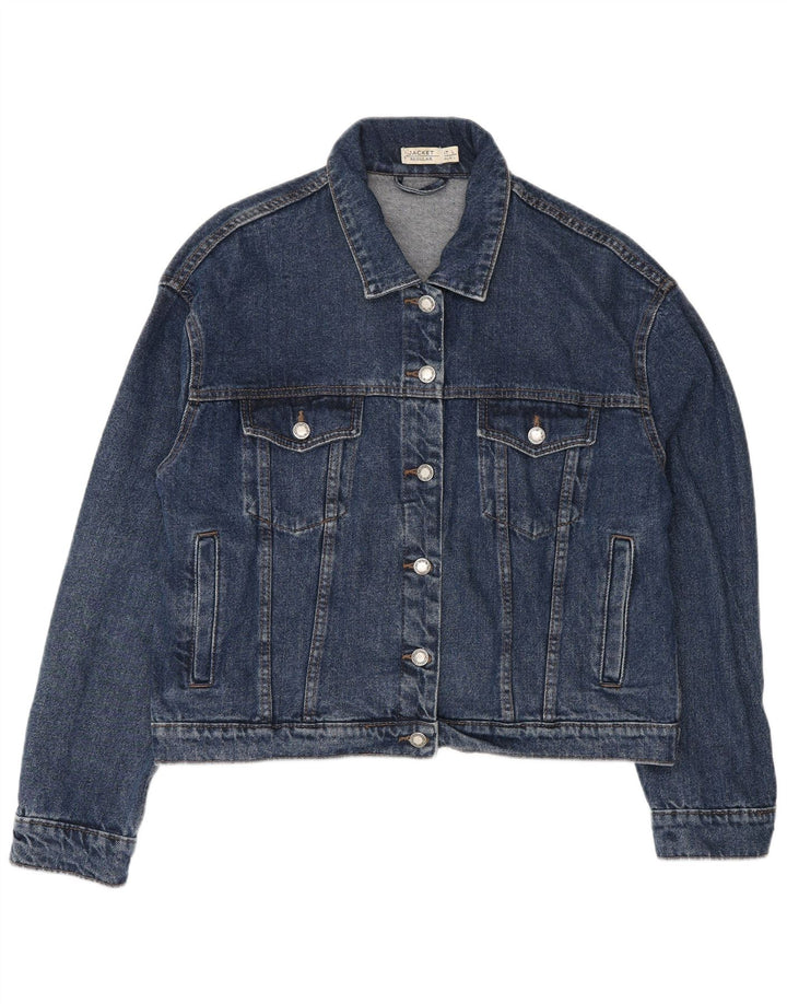 VINTAGE Mujer Regular Fit Crop Denim Chaqueta Reino Unido 16 Azul Grande