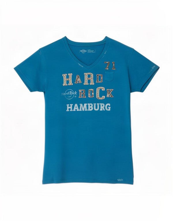 Hard Rock Cafe Mujer Hamburgo Camiseta Gráfica Top UK 40 Grande Algodón Azul