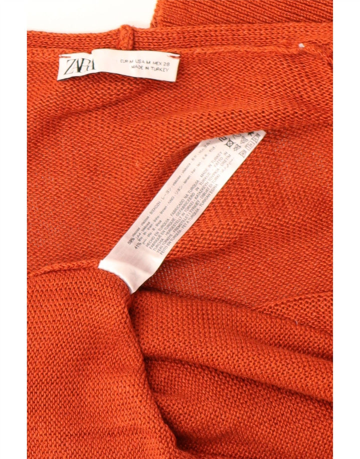 Zara Mujer Longline Open Cardigan Suéter UK 44 Medio Naranja Viscosa
