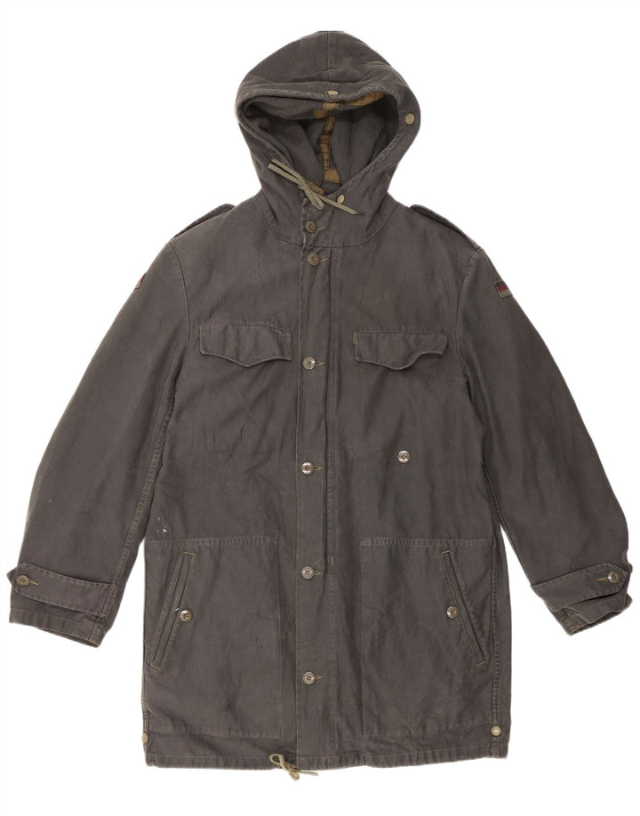 Vintage hombres con capucha Parka chaqueta Reino Unido 38 gris medio