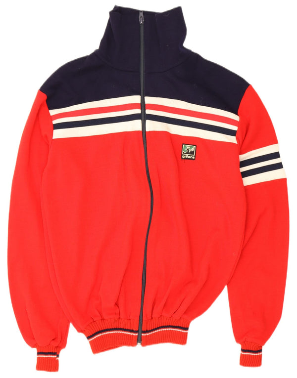 Grifone Mens Full Zip Cardigan Sweater IT 50 Medium Red Colourblock Acrylic