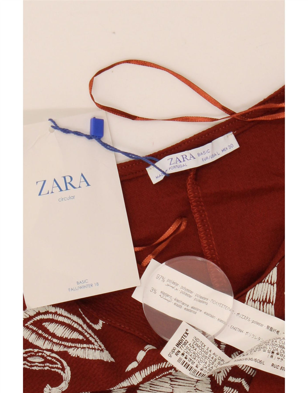 ZARA Vestido recto para mujer UK 46 Grande Granate Paisley Poliéster
