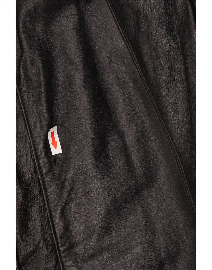 Vintage mujer cuero abrigo Reino Unido 14 grande negro