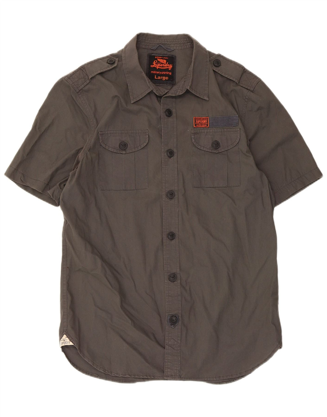 Superdry Camisa militar de manga corta para hombre de algodón gris grande