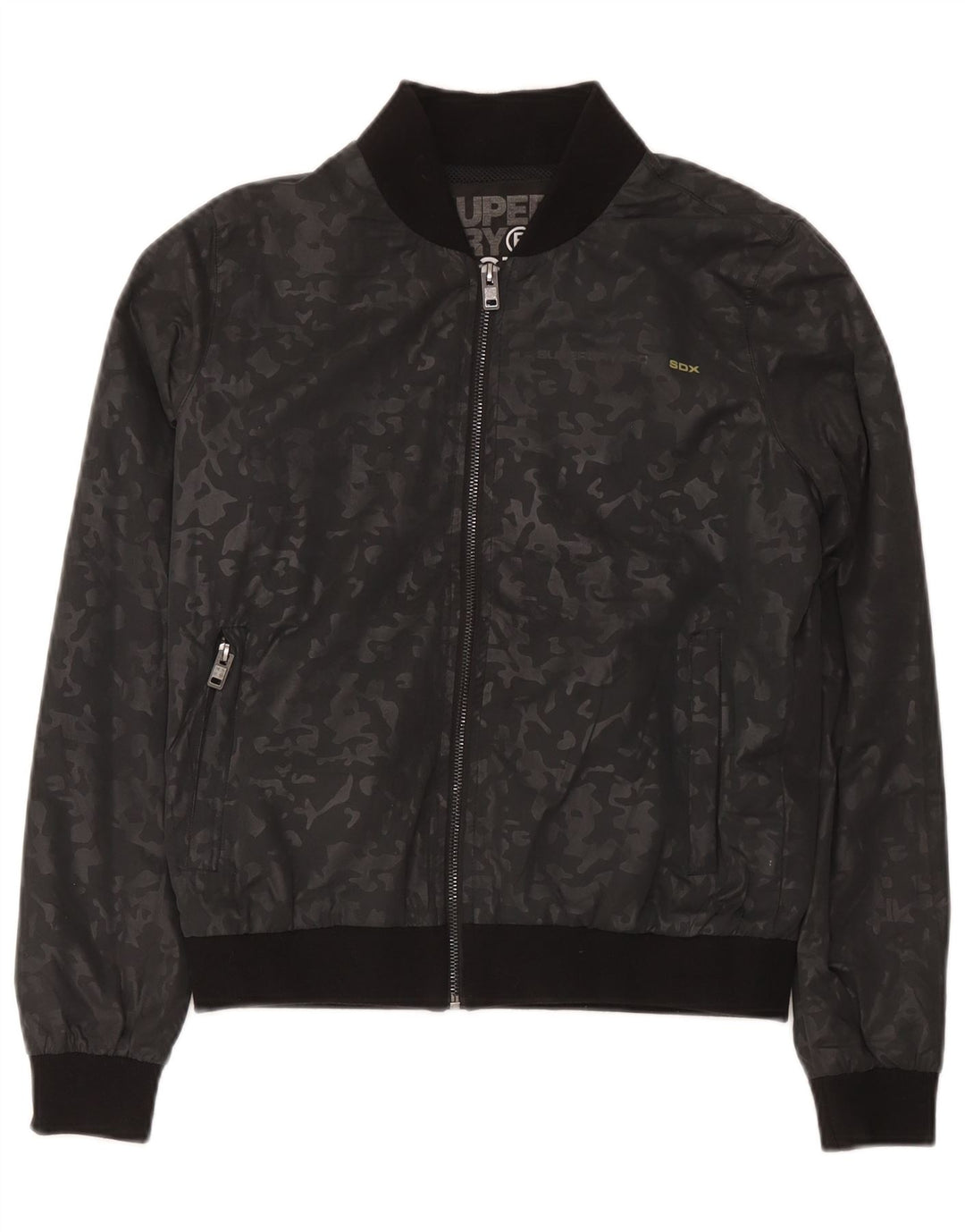 Superdry Chaqueta de chándal para mujer, talla 40, talla mediana, color negro camuflaje