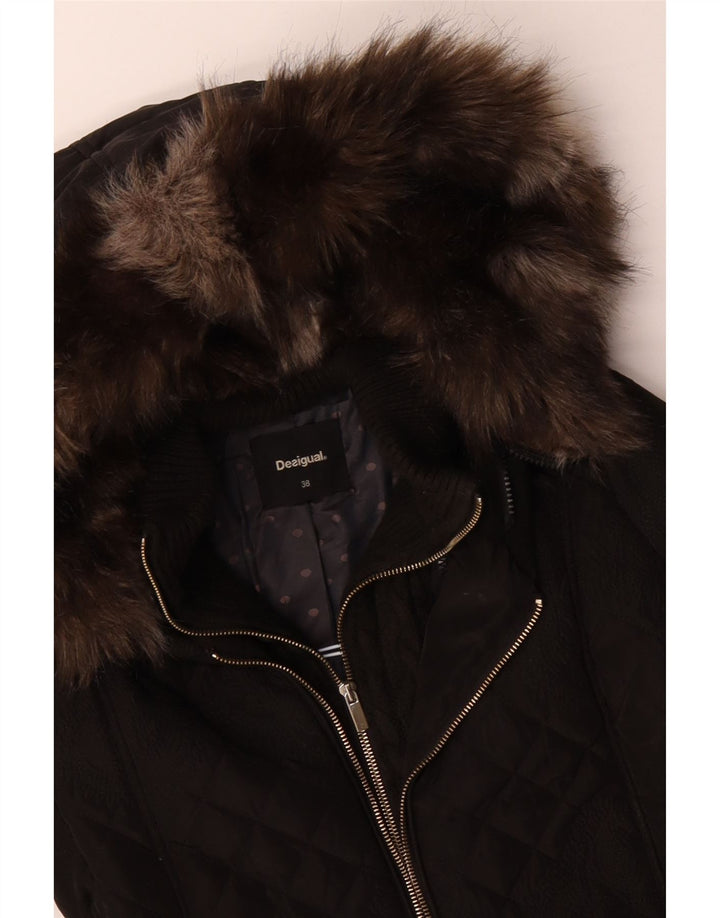 DESIGUAL Chaqueta acolchada con capucha para mujer EU 38 Medium Black Paisley