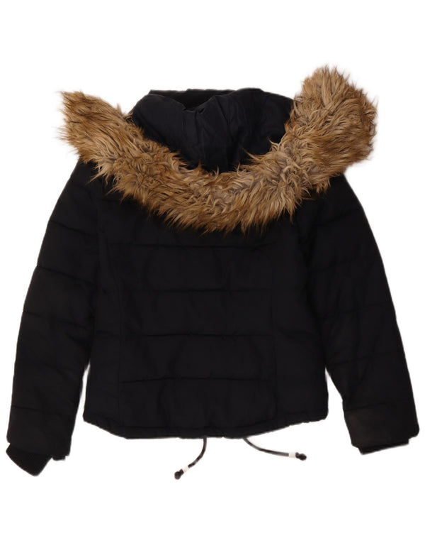 Topshop Chaqueta acolchada con capucha para mujer UK 8 Small Poliéster azul marino