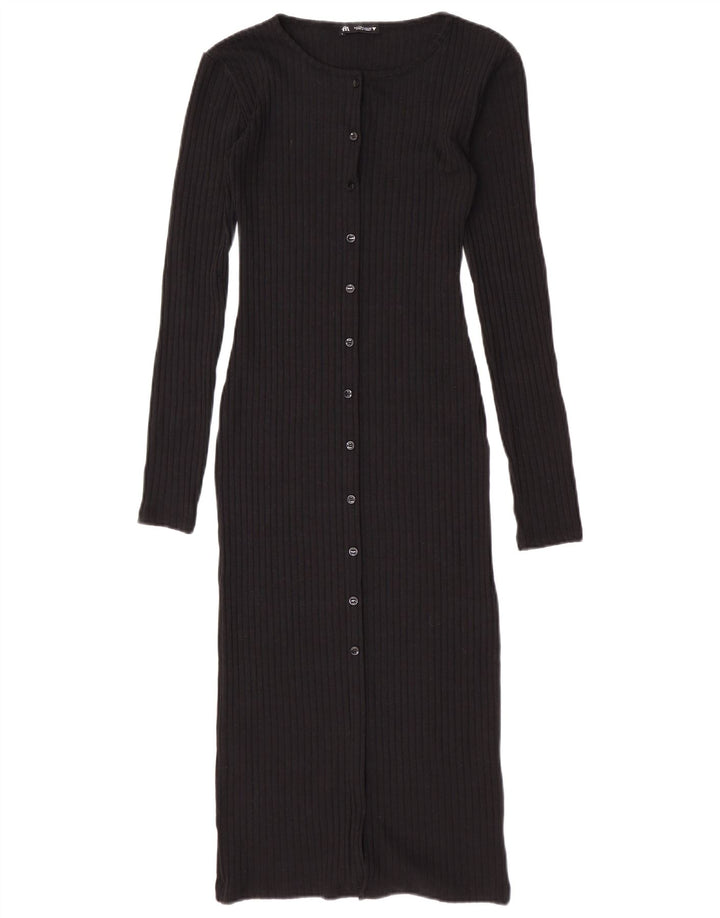Zara Mujer Longline Cardigan Suéter UK 8 Pequeño Poliéster Negro