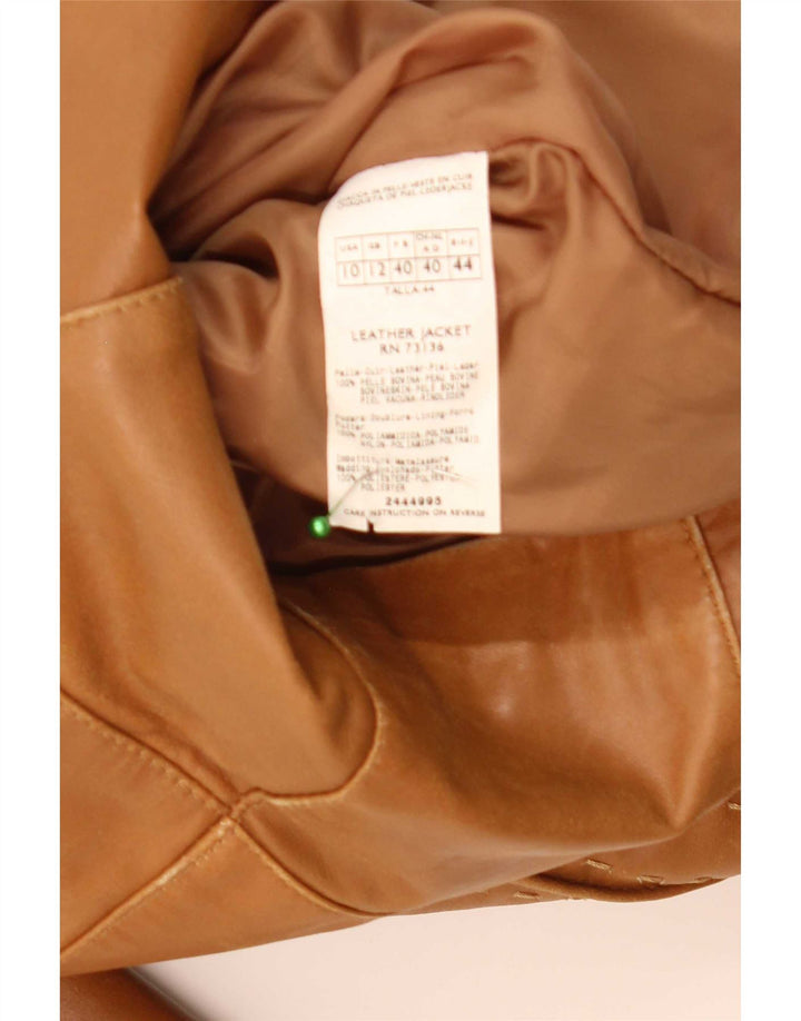 Vintage mujer chaqueta de cuero Reino Unido 12 cuero marrón medio
