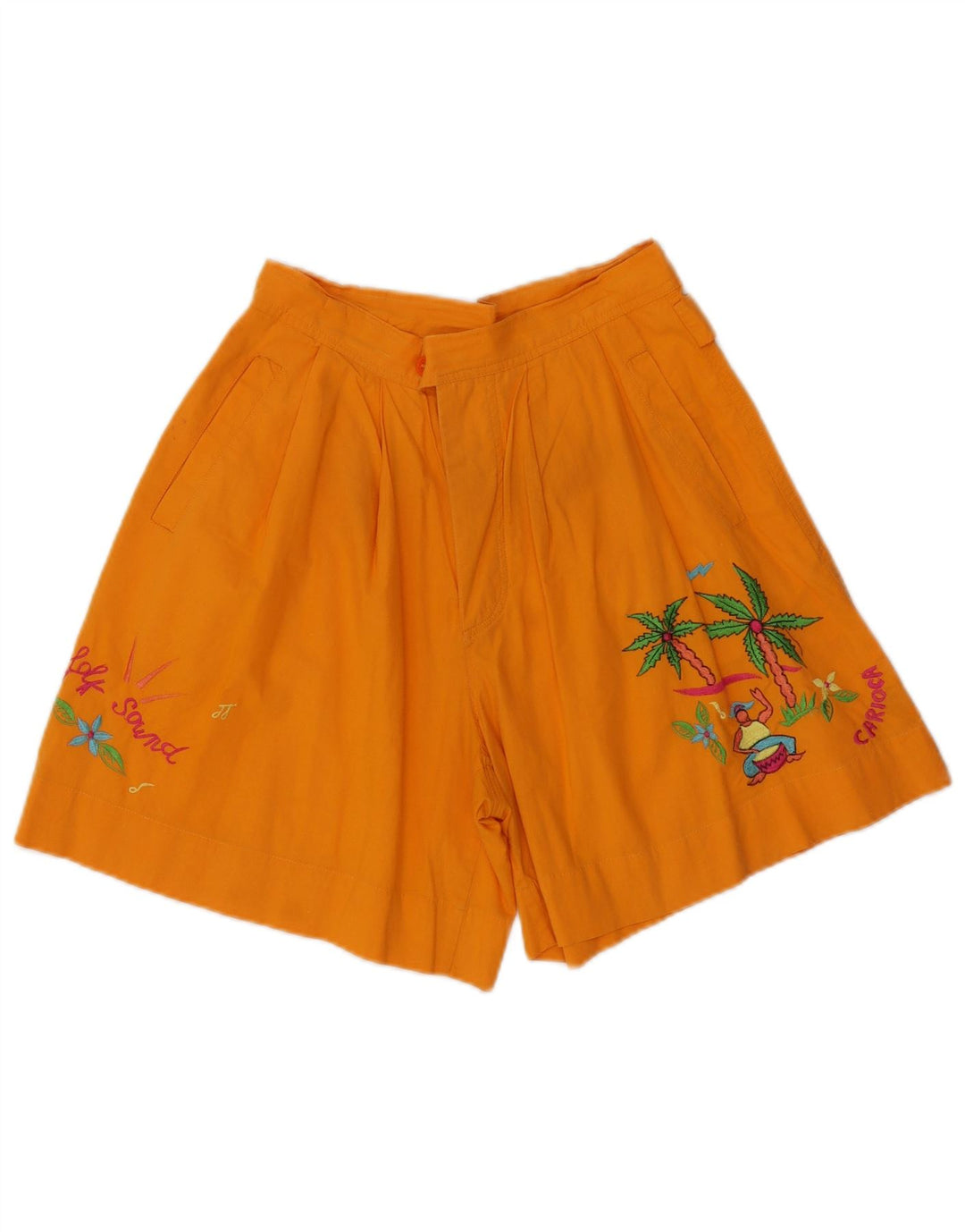 Vintage mujer gráfico pegado chino pantalones cortos W28 naranja medio