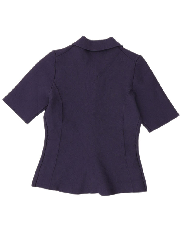 ZARA Blusa Camisa Manga Corta Mujer UK 40 Mediano Azul Marino Poliéster