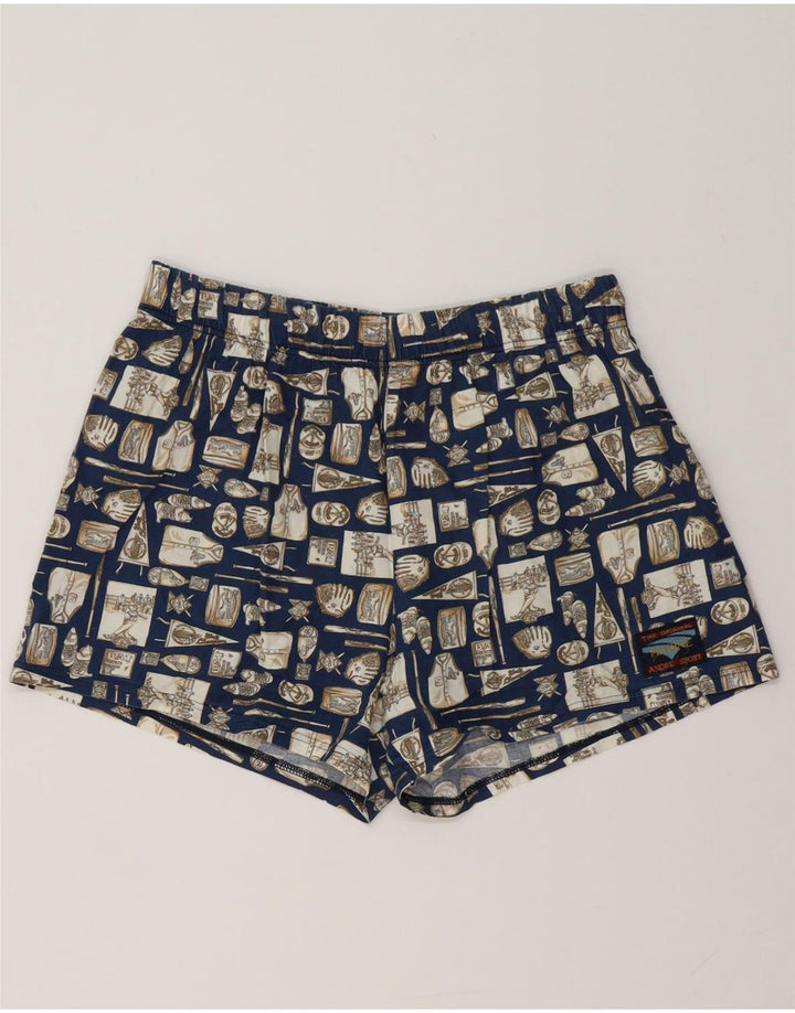 VINTAGE pantalones cortos de natación para hombre grande azul marino geométrico