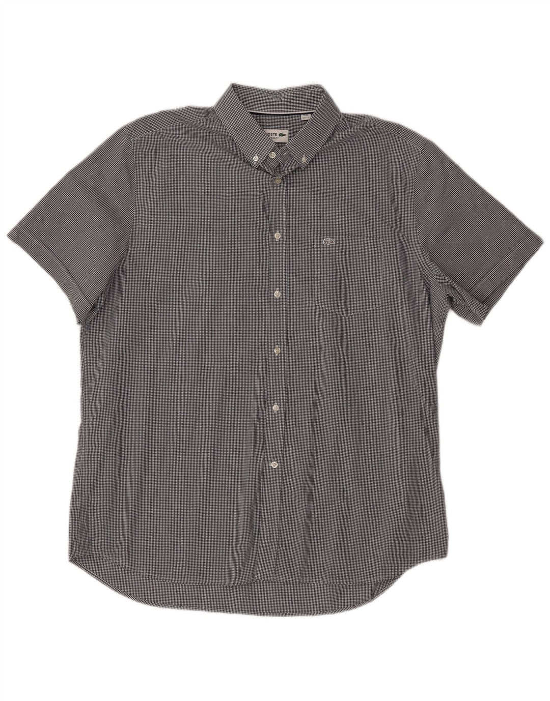 LACOSTE Camisa de manga corta para hombre Talla 44 17 1/2 XL Cuadros negros