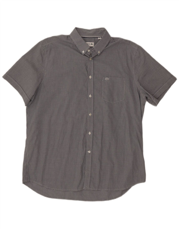 LACOSTE Camisa de manga corta para hombre Talla 44 17 1/2 XL Cuadros negros