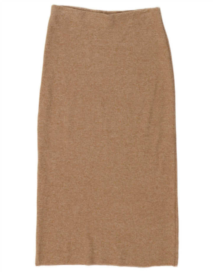 Zara Falda Midi De Punto De Cintura Alta Para Mujer Pequeña W26 Beige