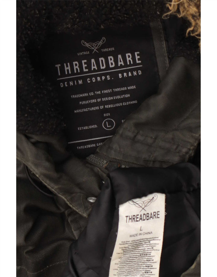 Threadbare Chaqueta de algodón encerado con capucha para hombre, talla 40, color verde