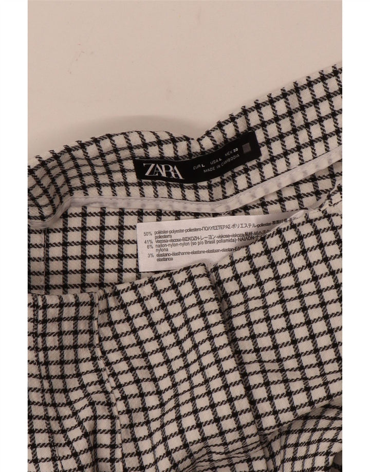 Zara Mujer Pantalón Chino Cónico Grande W30 L27 Poliéster A Cuadros Blanco