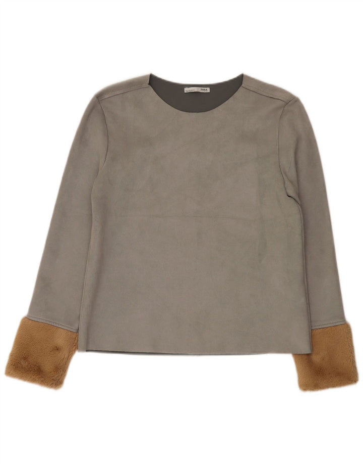 Zara Mujer Blusa Top UK 10 Small Gris Colorblock