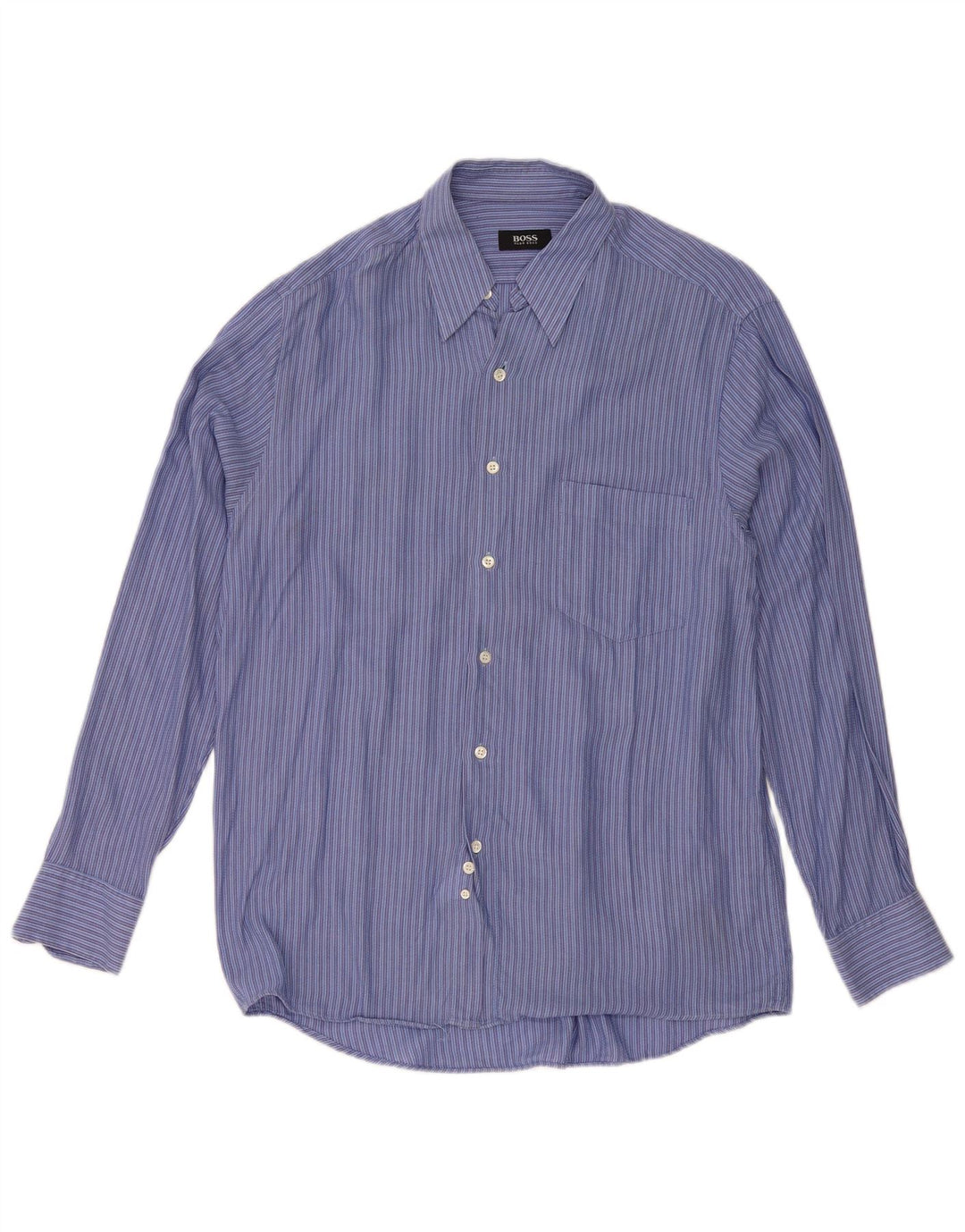 Camisa Hugo Boss Hombre Talla 40 Algodón Rayas Azul Medio Clásica
