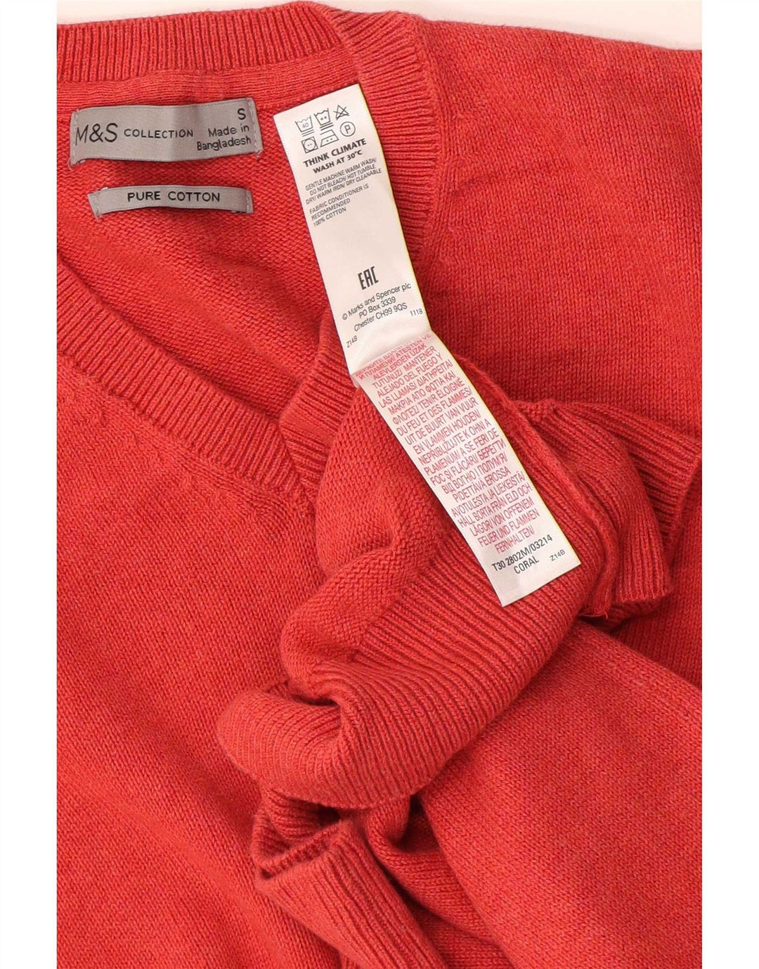 Marks & Spencer Suéter con Cuello en V para Hombre Pequeño Algodón Naranja