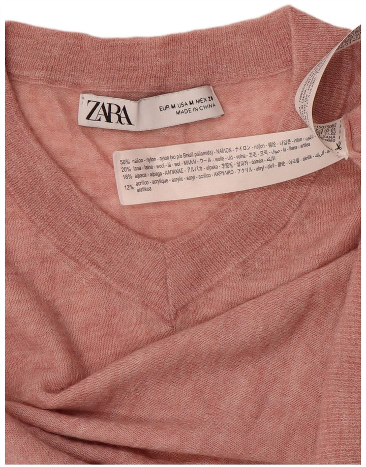 ZARA Jersey corto con cuello en V para mujer UK 42 Medium Pink Nylon