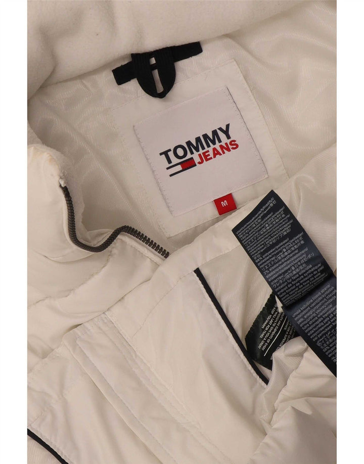 Tommy Hilfiger Chaqueta acolchada con capucha para mujer UK 14 Mediana Poliéster blanco