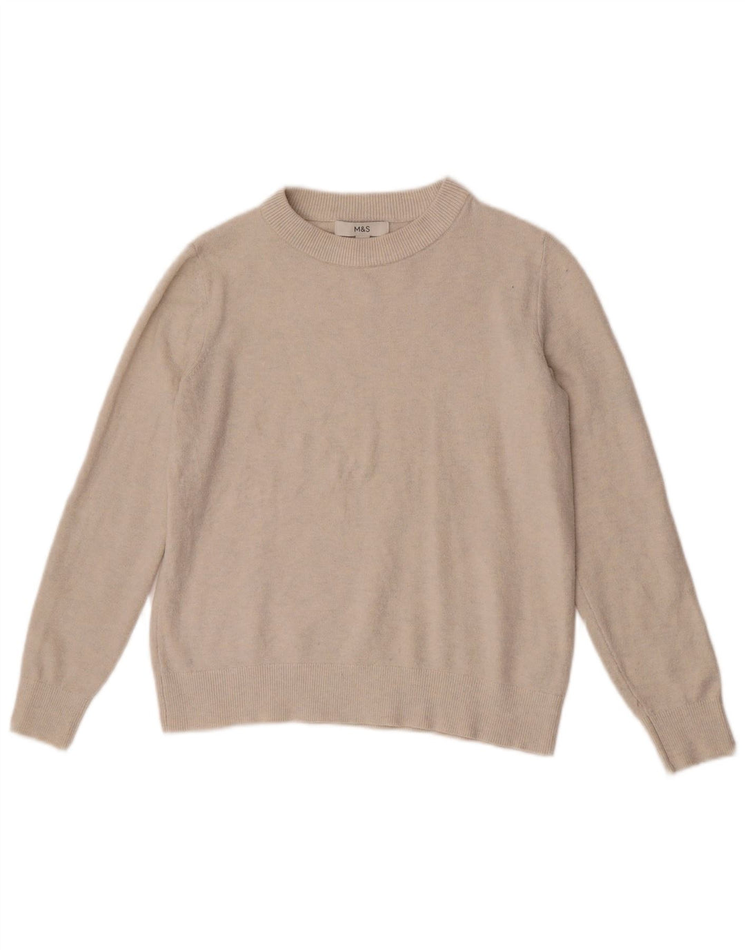 Marks & Spencer Jersey con Cuello Barco para Mujer UK 10 Small Beige Poliéster