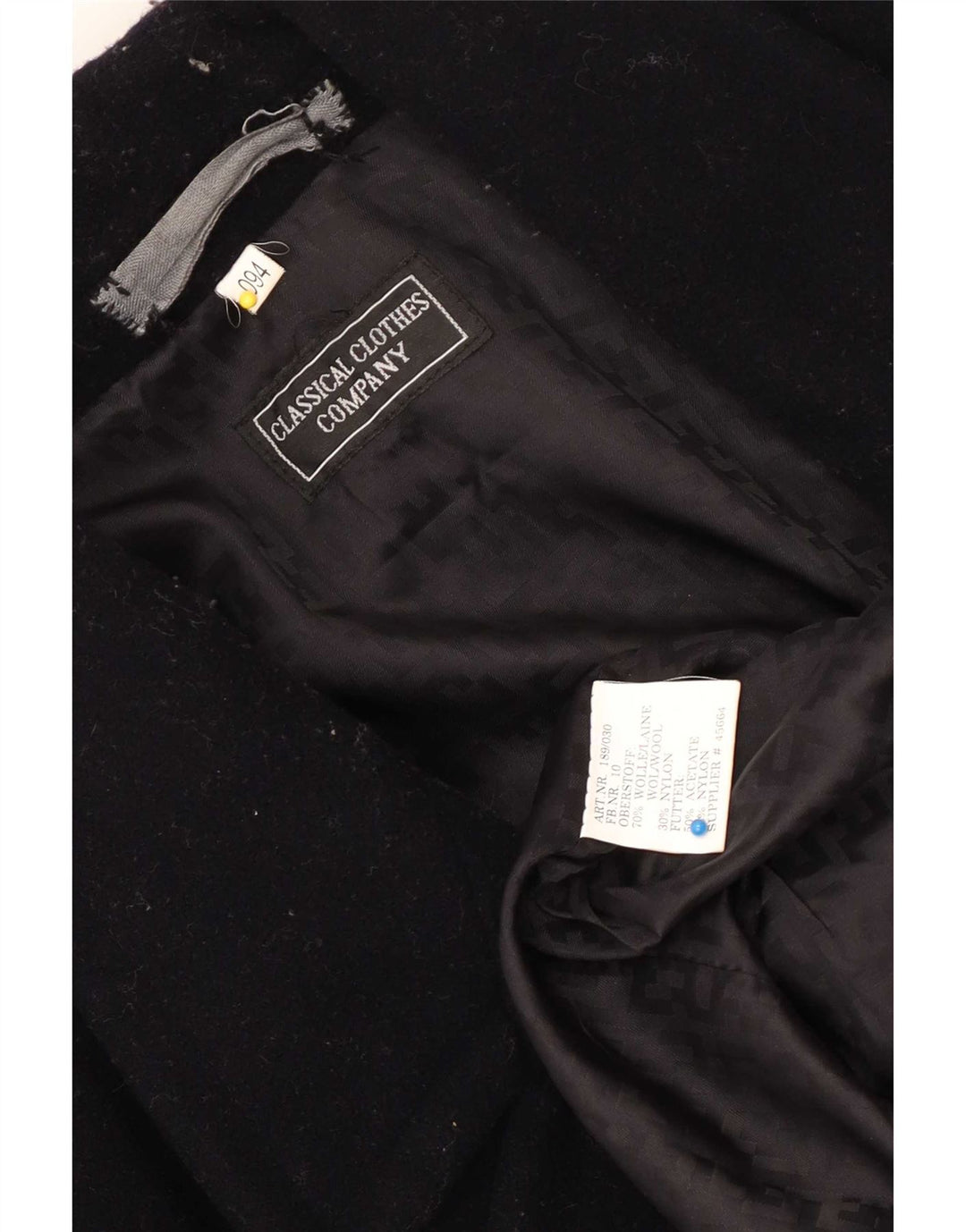 Abrigo vintage para hombre UK 40 Large Black Wool