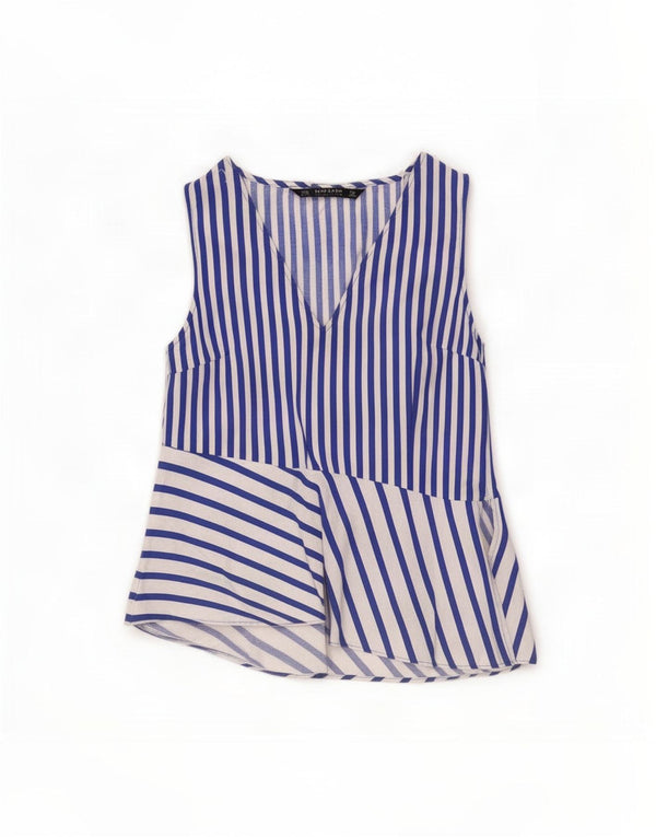 Zara Blusa Asimétrica para Mujer Top UK 42 Algodón A Rayas Azul Medio