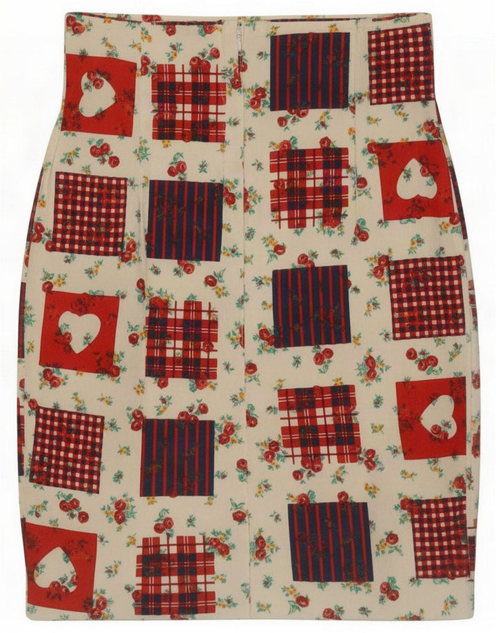 Falda lápiz vintage para mujer pequeña W26 Algodón patchwork multicolor
