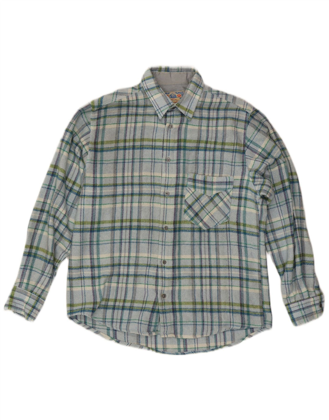 Vintage hombres leñador franela camisa azul medio cheque