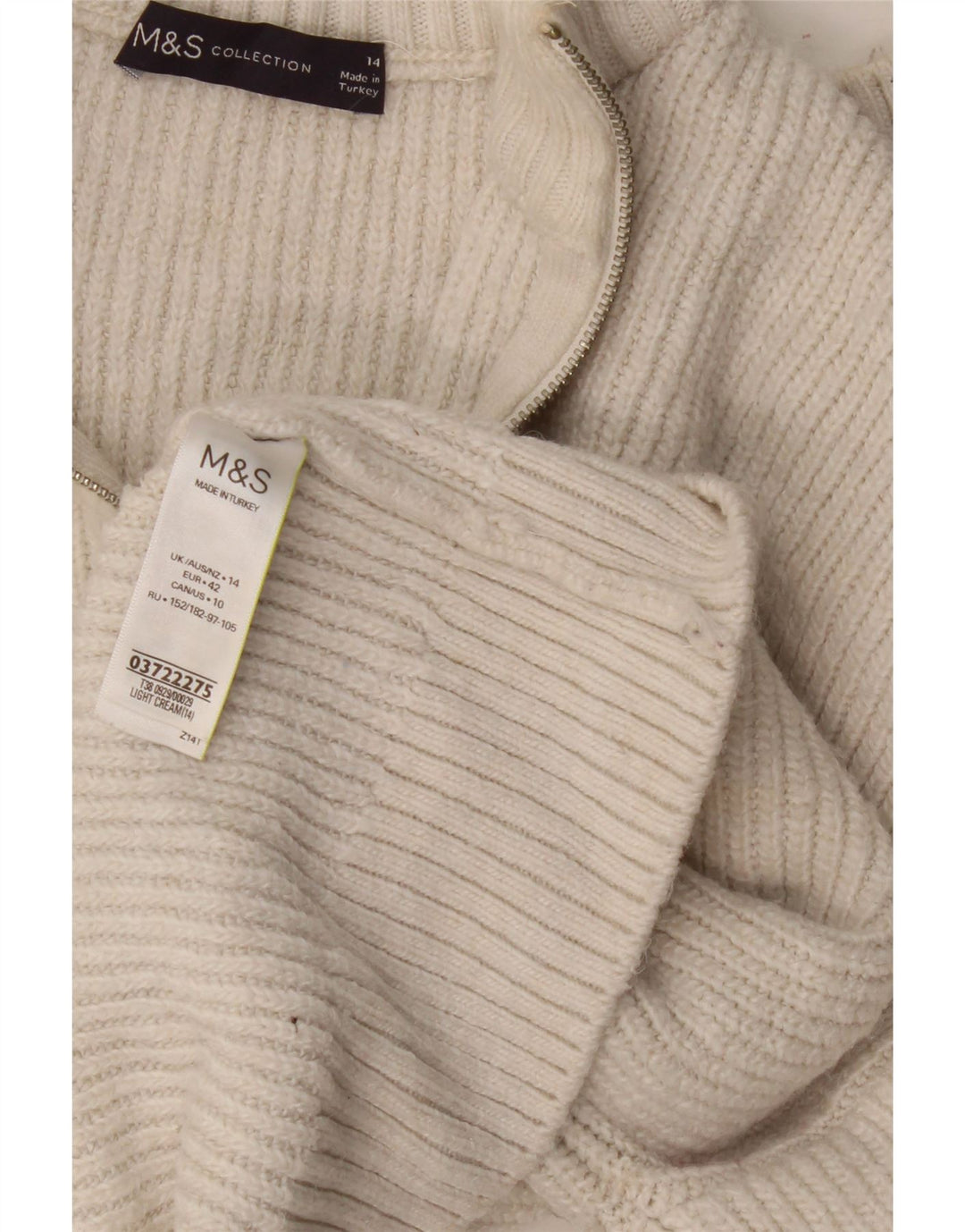 Marks & Spencer Suéter tipo jersey con cuello y cremallera para mujer UK 44 Large Off White